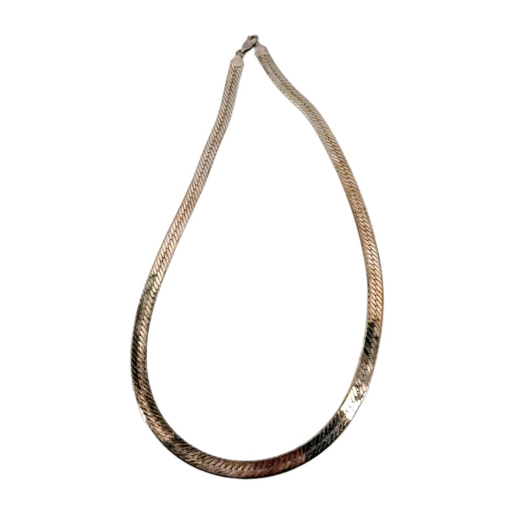 Italy 925 Sterling Silver Herringbone Chain 19.5" 8mm Flat Necklace 24g Italian